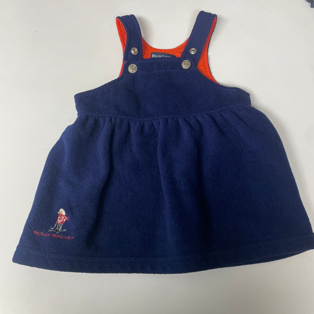 Vintage 90s Polo Sport Ralph Lauren Baby Jumper Dress Fleece 12-18m Bear Logo